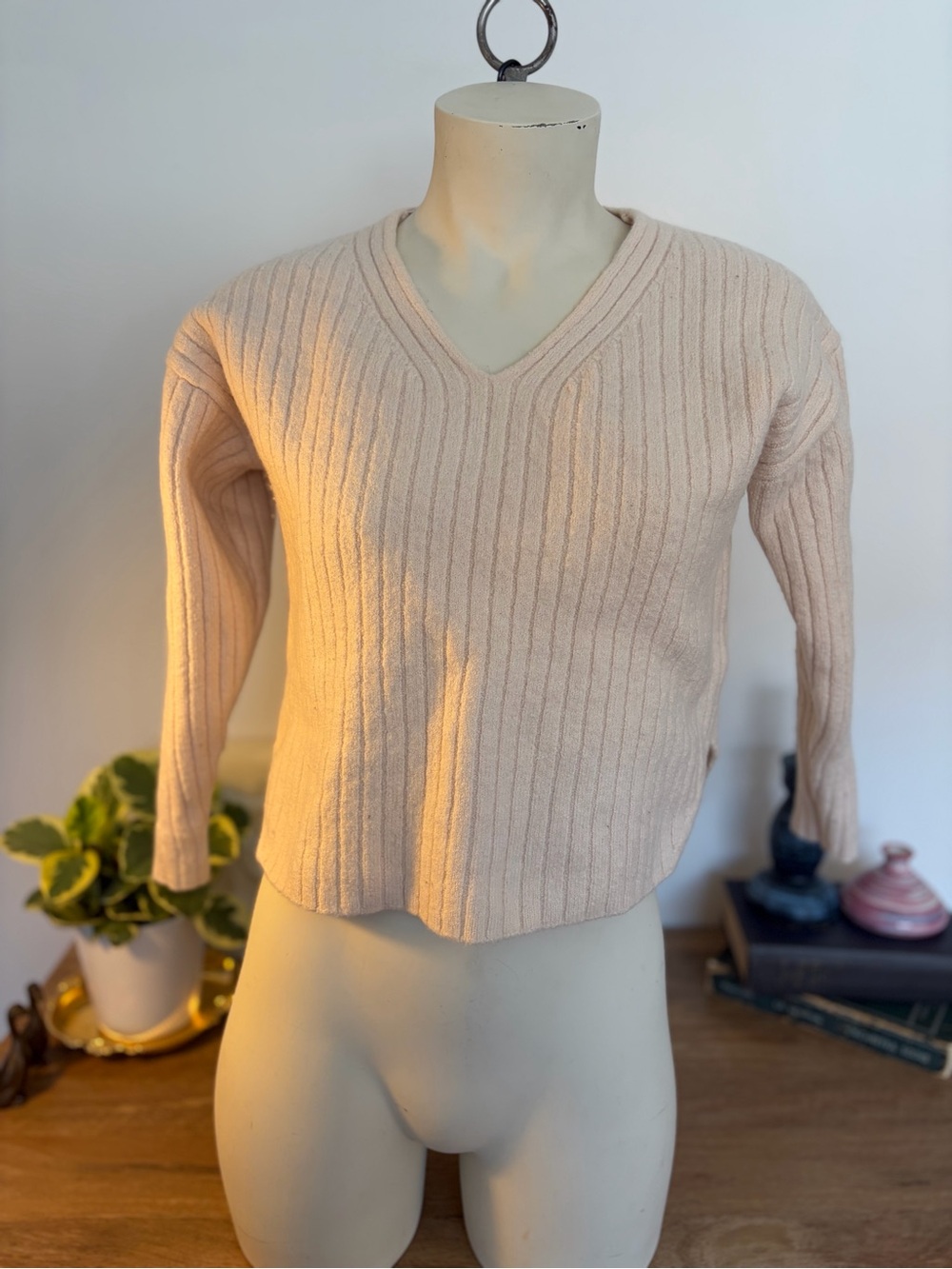 Aritzia Wilfred Free Lolan Cropped V Neck Sweater XS Blush